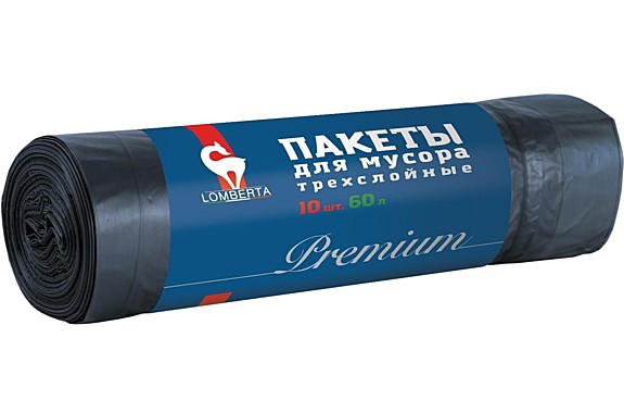 МЕШКИ д/мусора ТРЕХСЛОЙНЫЕ Сверхпрочные с затяжками 60л. 10 шт. 