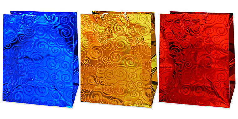 Пакет подарочный бумажный С ЛЕНТОЙ 17,8*22,9*9см (gold,  red,  blue) (L) Антелла (Эрмита) / 12