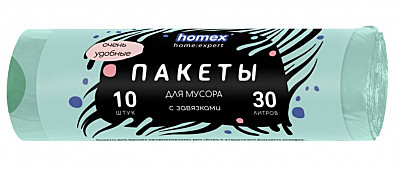 Мешки для мусора 30л 10шт Очень Удобные с завязками бирюзовые (HOMEX) / 40