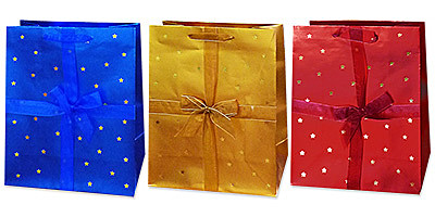 Пакет подарочный бумажный С ЛЕНТОЙ 17,8*22,9*9см (Gold, Red, Blue) (L) Антелла (Эрмита) / 12