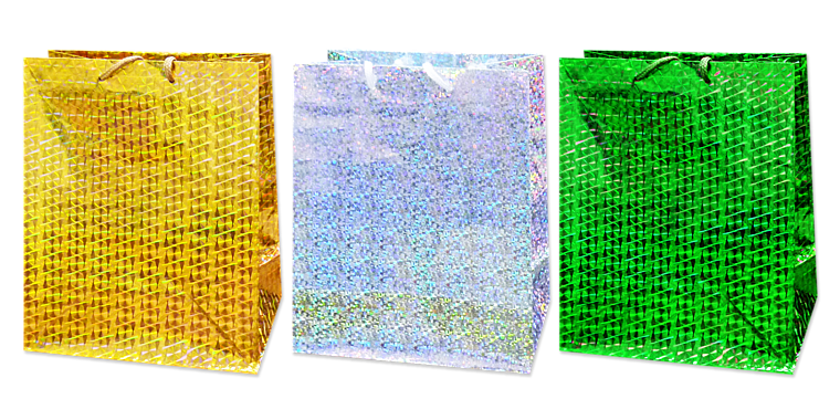 Пакет подарочный бумажный ГОЛОГРАФИЯ 17,8*22,8*9,8см Gold, Silver, Green (M) Антелла (Эрмита) / 12