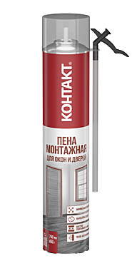 КОНТАКТ Пена монтажная бытовая для Окон и дверей, 750мл./850гр. (25167)