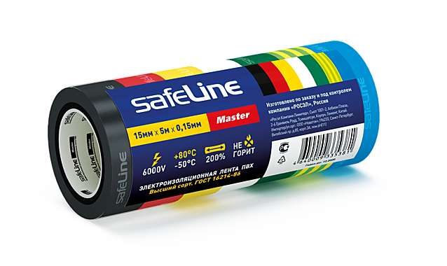 ИЗОЛЕНТА safeLine MASTER 15мм х 5м КОМПЛЕКТ 7цветов (5381)  /40