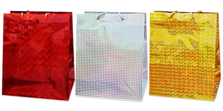 Пакет подарочный бумажный ГОЛОГРАФИЯ 26*32,4*12,7см Gold, Red, Silver) (L) Антелла (Эрмита) / 12