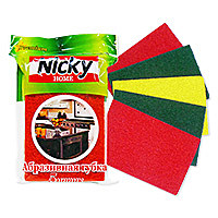 Губка для посуды 14*9*0.8cм 5 шт АБРАЗИВНАЯ Nicky Home (Эрмита) / 80