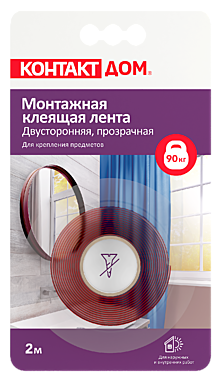 КОНТАКТ супер-лента Монтажная клеящая лента КОНТАКТ ДОМ двусторонняя, 19мм * 2м / 12